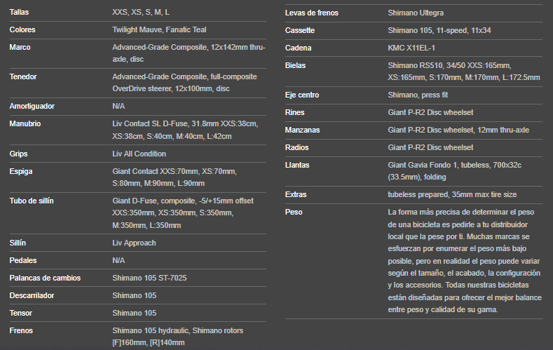 BICICLETA RUTA LIV AVAIL ADVANCED 2