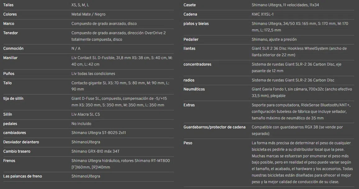 BICICLETA RUTA LIV AVAIL ADVANCED PRO 2