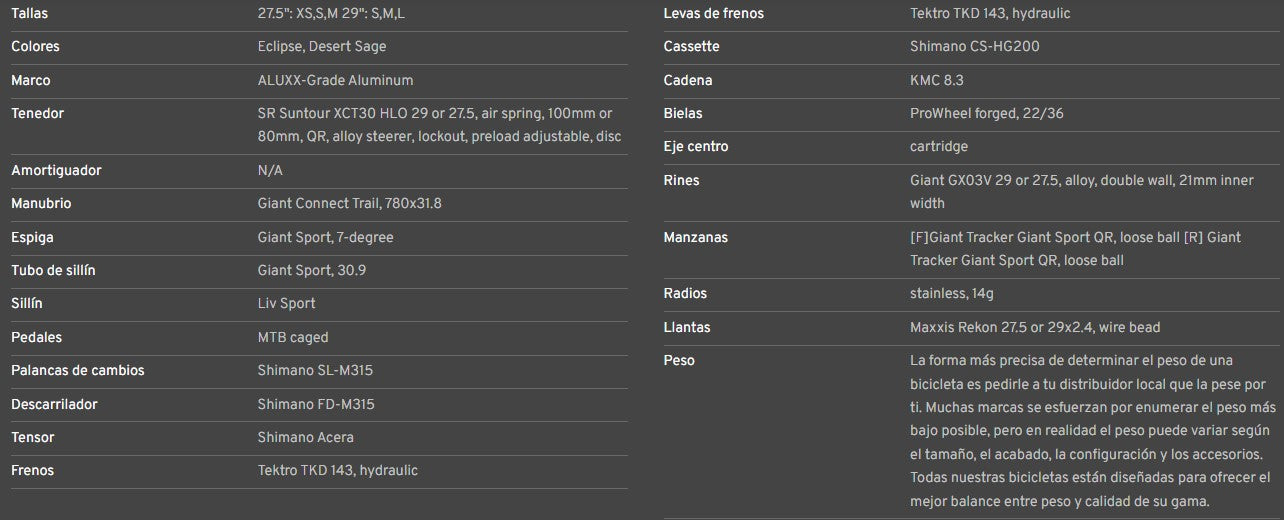 BICICLETA MTB LIV TEMPT 29 2 GRIS/VERDE